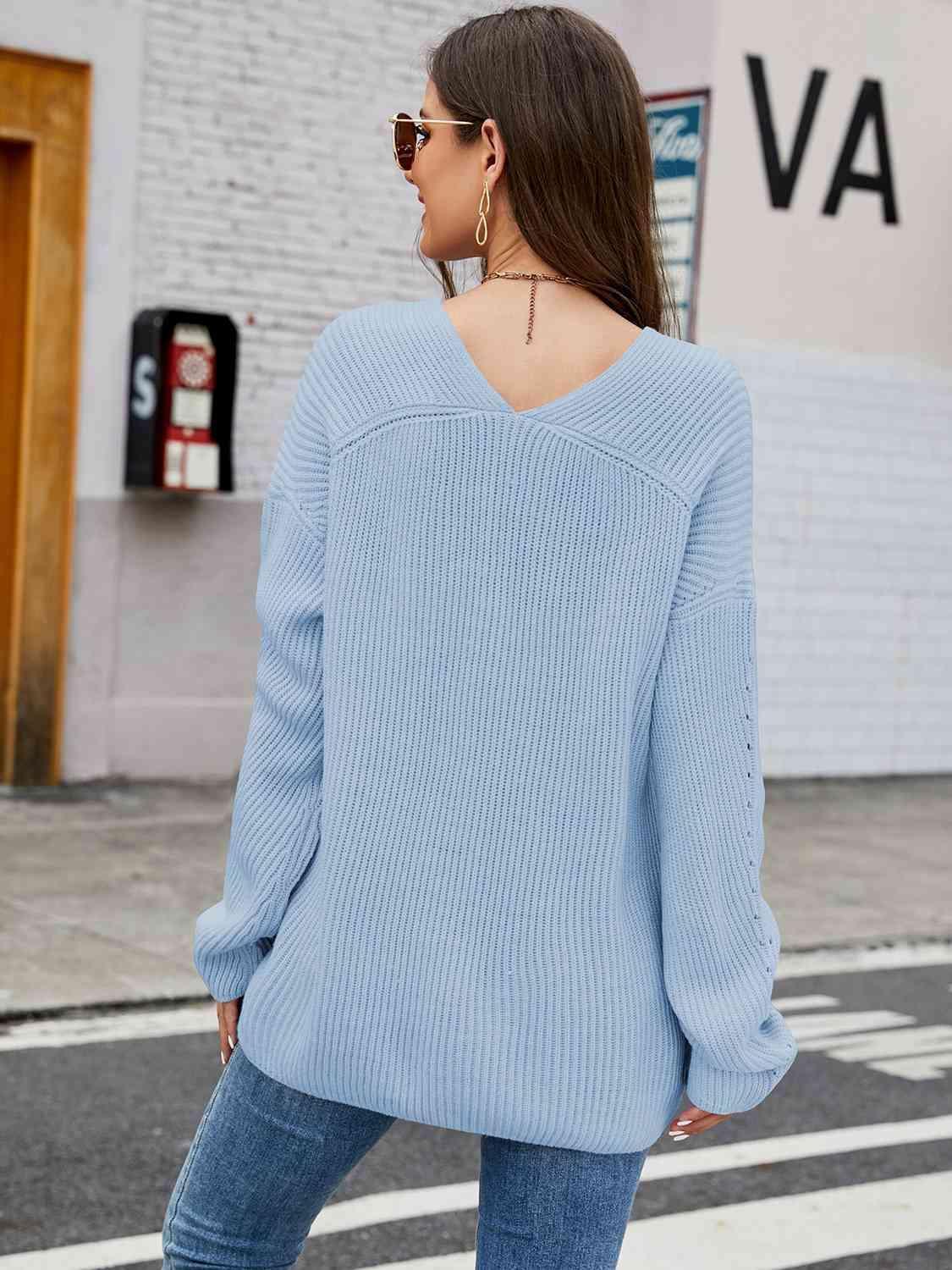 Cold Season Delight V-Neck Rib Knit Sweater - MXSTUDIO.COM