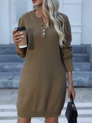 Cold Season Favorite Long Sleeve Knit Sweater Dress-MXSTUDIO.COM