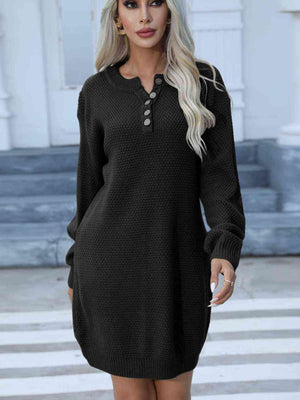 Cold Season Favorite Long Sleeve Knit Sweater Dress-MXSTUDIO.COM