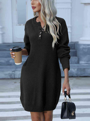 Cold Season Favorite Long Sleeve Knit Sweater Dress-MXSTUDIO.COM