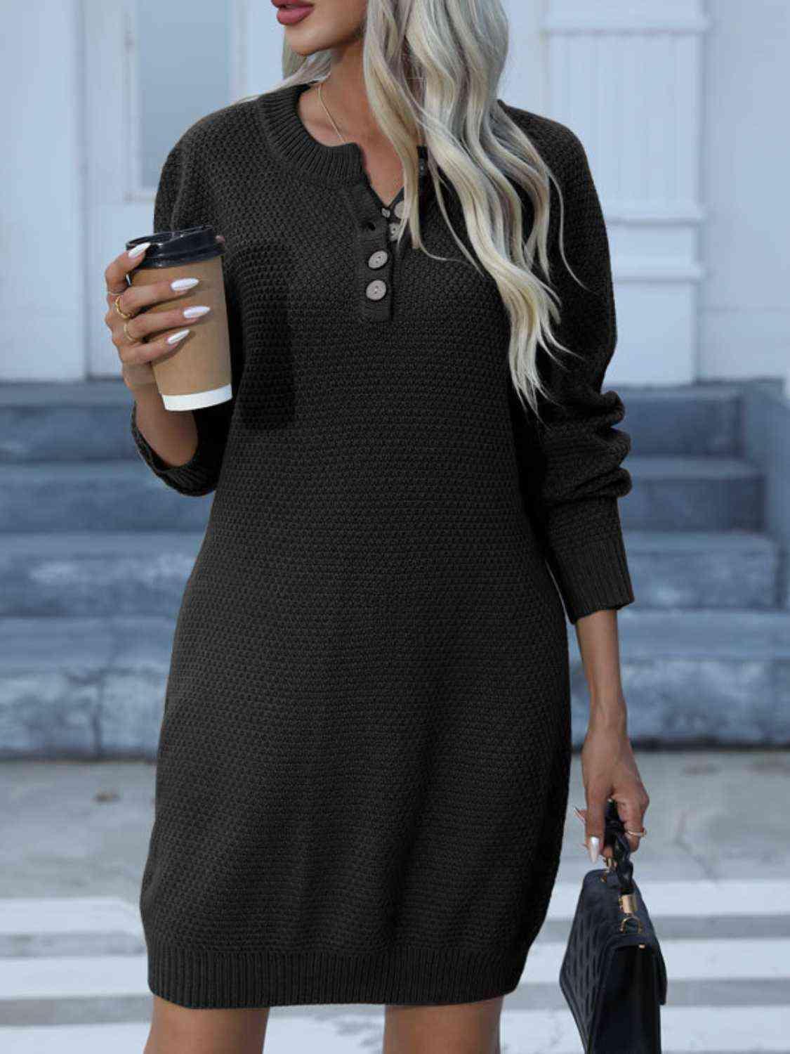 Cold Season Favorite Long Sleeve Knit Sweater Dress-MXSTUDIO.COM