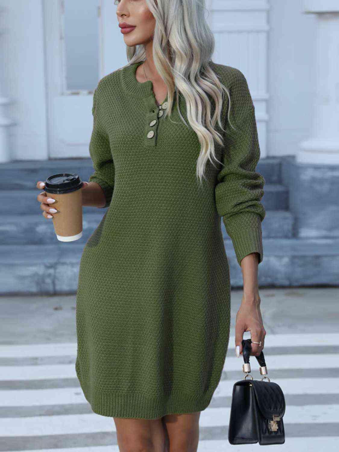 Cold Season Favorite Long Sleeve Knit Sweater Dress-MXSTUDIO.COM