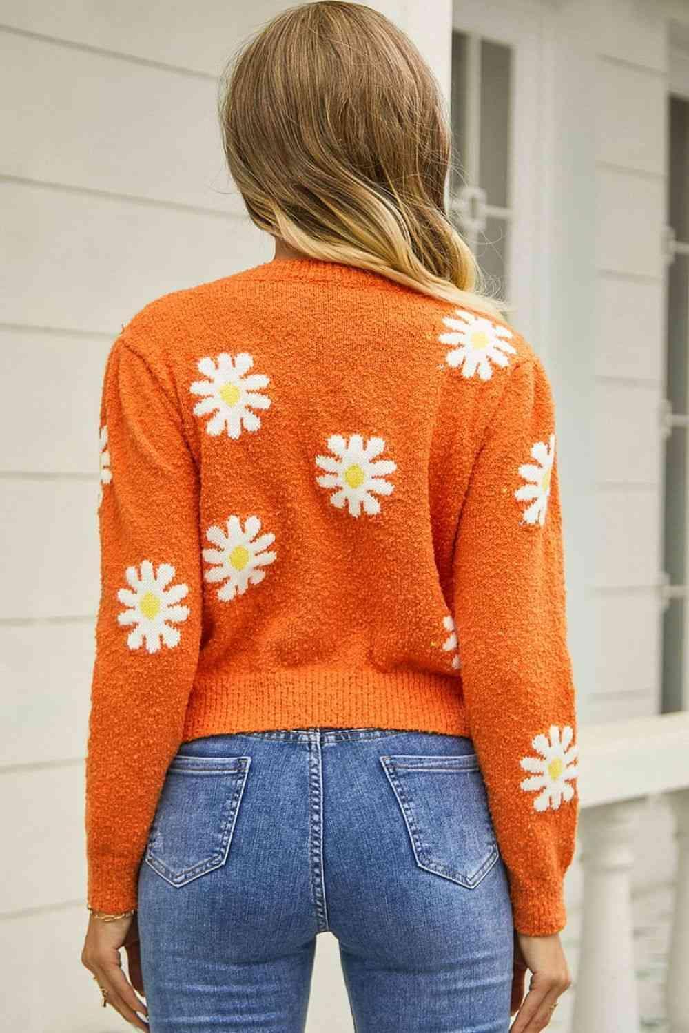 Cold Season Spirit Crew Neck Flower Sweater - MXSTUDIO.COM