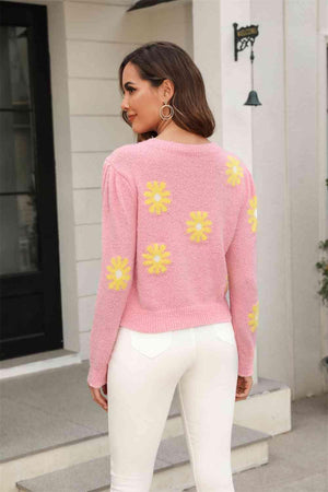 Cold Season Spirit Crew Neck Flower Sweater - MXSTUDIO.COM