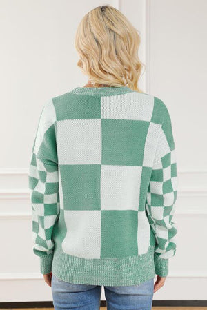 Cold Season Staple Checkered Knit Sweater-MXSTUDIO.COM