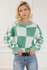 Cold Season Staple Checkered Knit Sweater-MXSTUDIO.COM