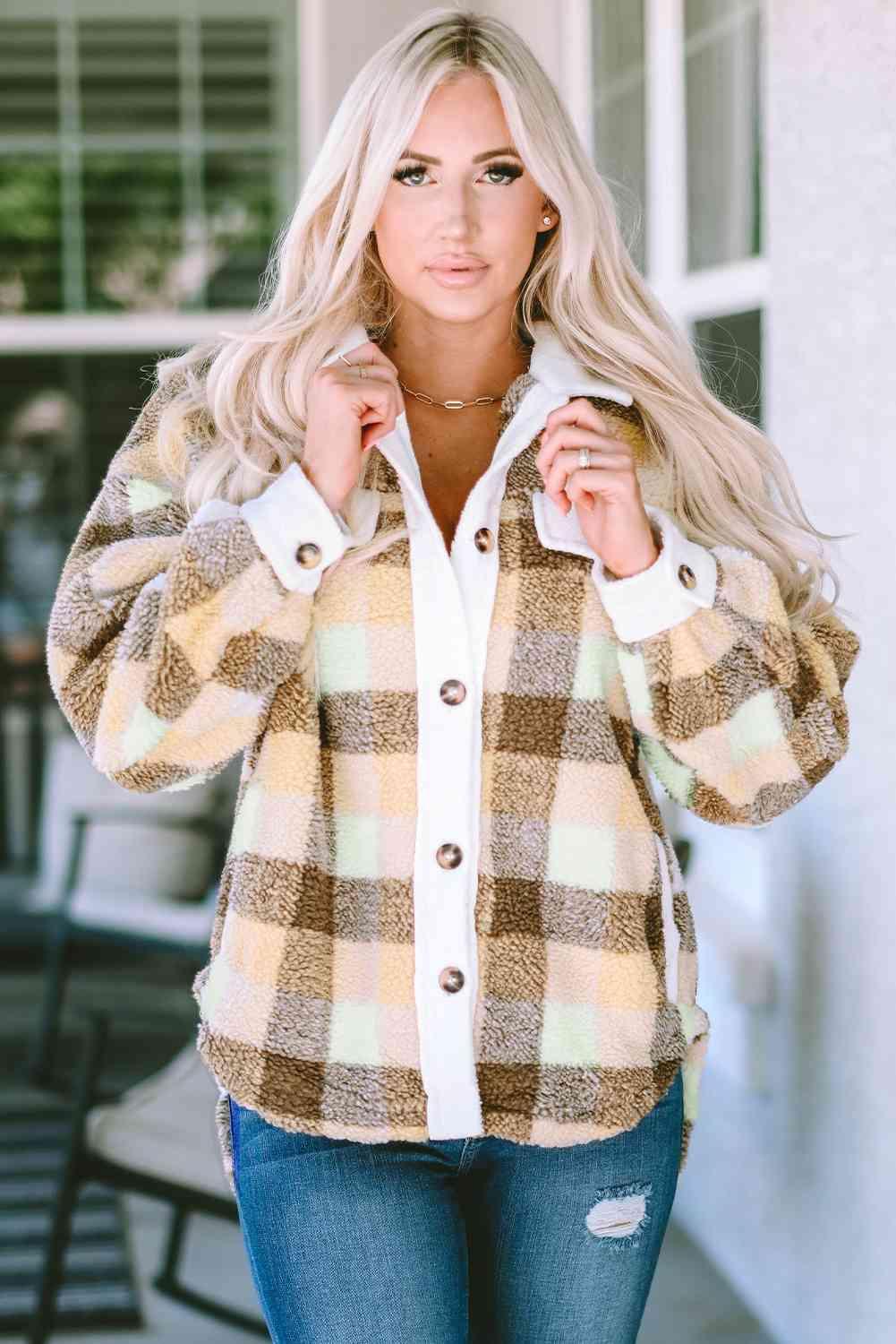 Cold Season Staple Plaid Button Up Jacket-MXSTUDIO.COM