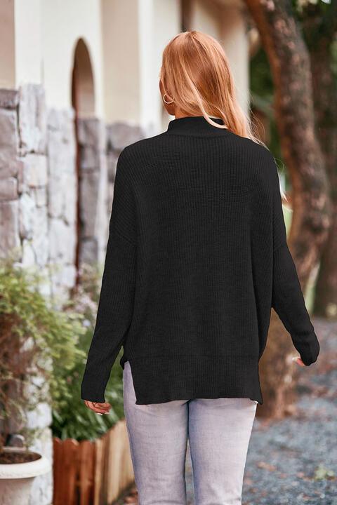 Cold Season Staple Rib-Knit Mock Neck Sweater - MXSTUDIO.COM