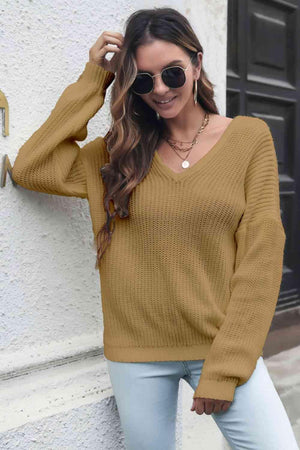 Cold Season Style V Neck Knitted Sweater-MXSTUDIO.COM