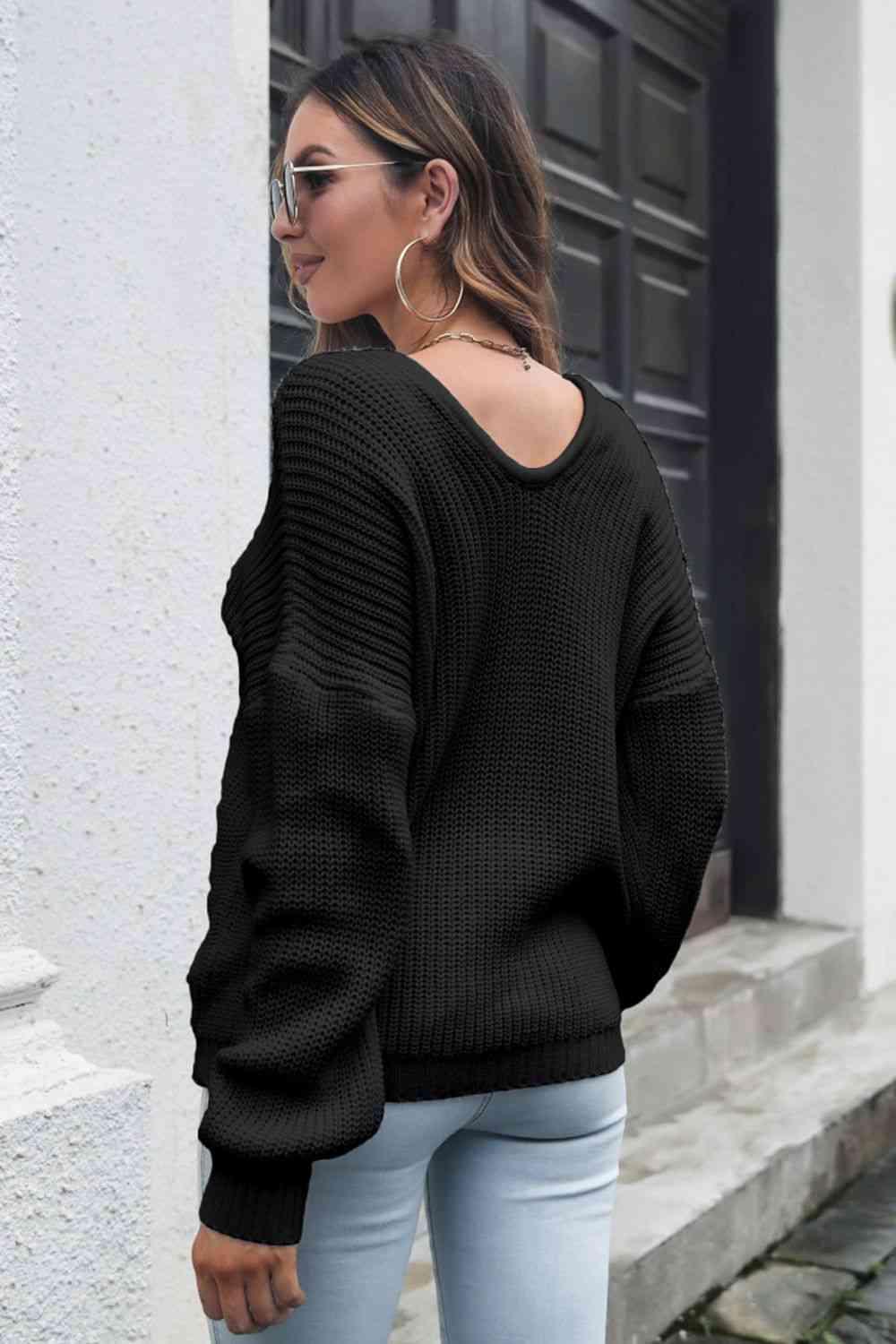 Cold Season Style V Neck Knitted Sweater-MXSTUDIO.COM