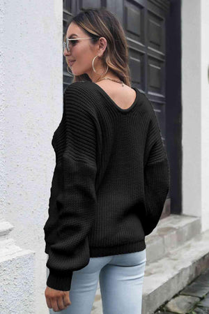 Cold Season Style V Neck Knitted Sweater-MXSTUDIO.COM