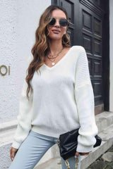 Cold Season Style V Neck Knitted Sweater-MXSTUDIO.COM