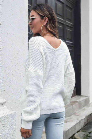 Cold Season Style V Neck Knitted Sweater-MXSTUDIO.COM