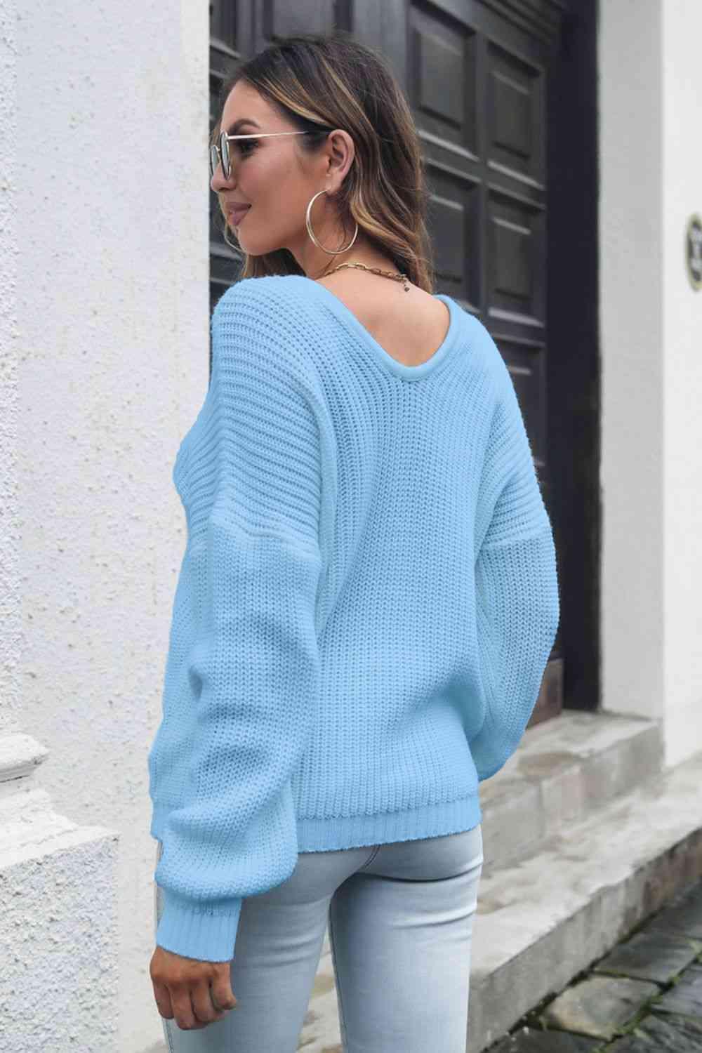 Cold Season Style V Neck Knitted Sweater-MXSTUDIO.COM