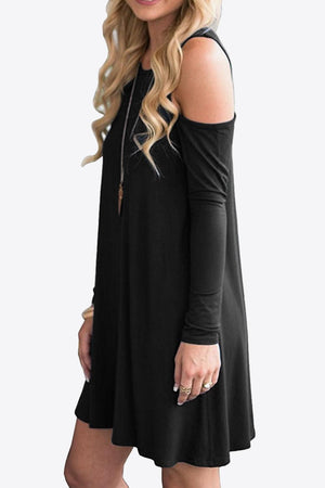 Cold-Shoulder Long Sleeve Round Neck Dress - MXSTUDIO.COM