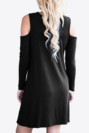 Cold-Shoulder Long Sleeve Round Neck Dress - MXSTUDIO.COM