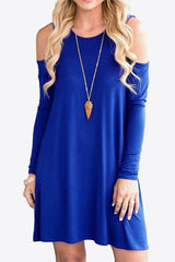 Cold-Shoulder Long Sleeve Round Neck Dress - MXSTUDIO.COM