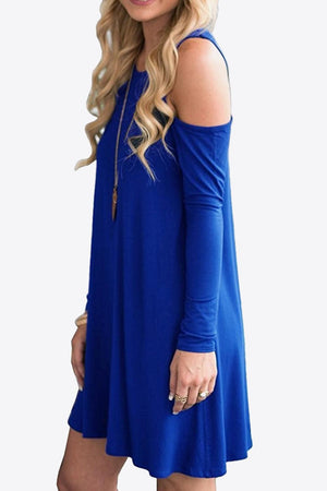 Cold-Shoulder Long Sleeve Round Neck Dress - MXSTUDIO.COM