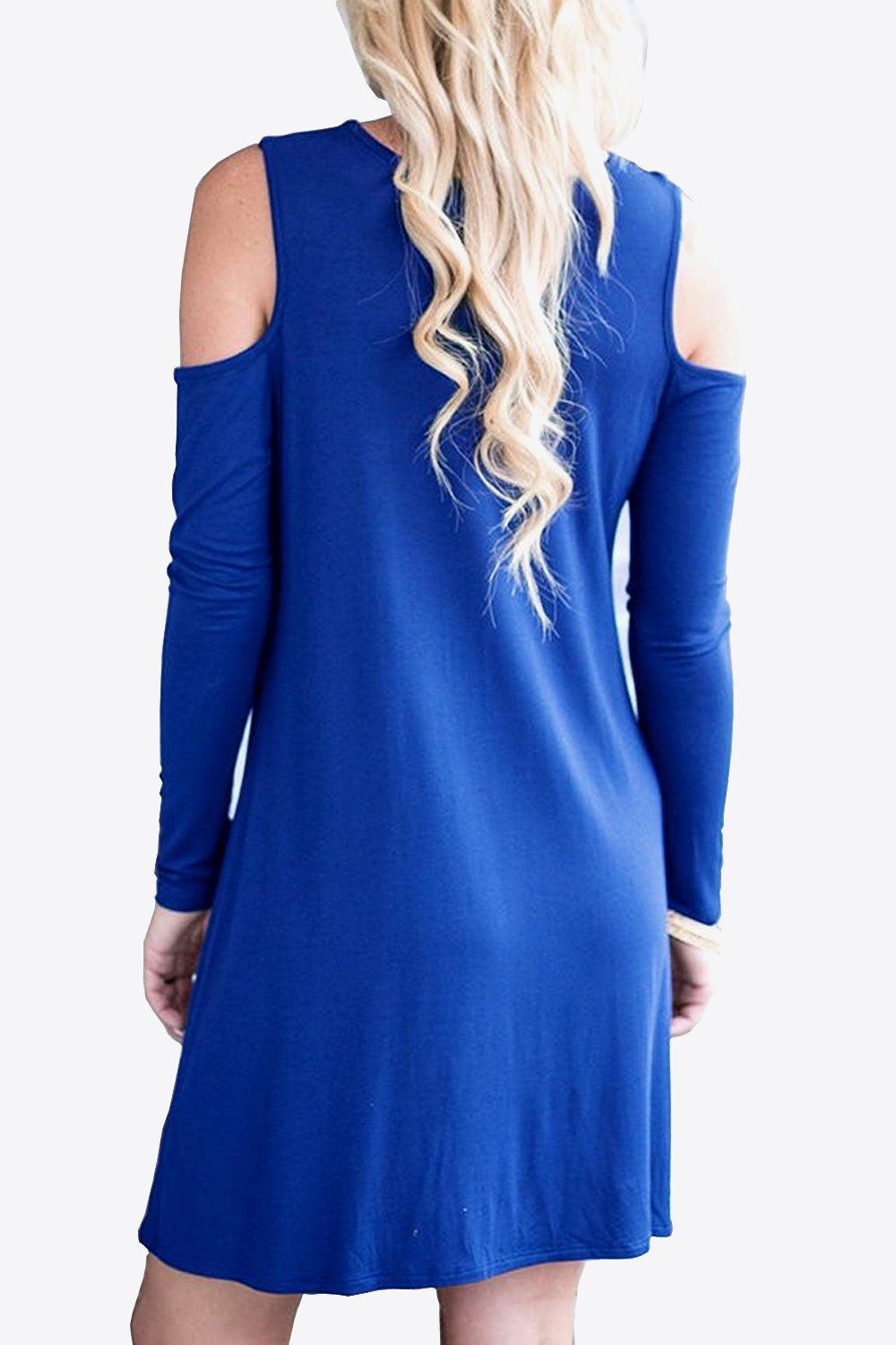 Cold-Shoulder Long Sleeve Round Neck Dress - MXSTUDIO.COM