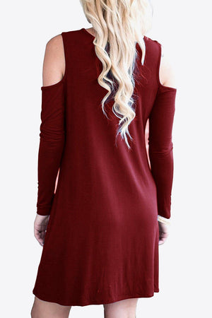 Cold-Shoulder Long Sleeve Round Neck Dress - MXSTUDIO.COM