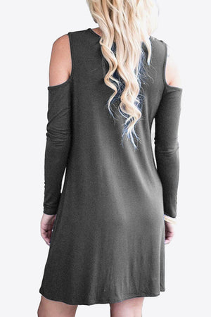 Cold-Shoulder Long Sleeve Round Neck Dress - MXSTUDIO.COM