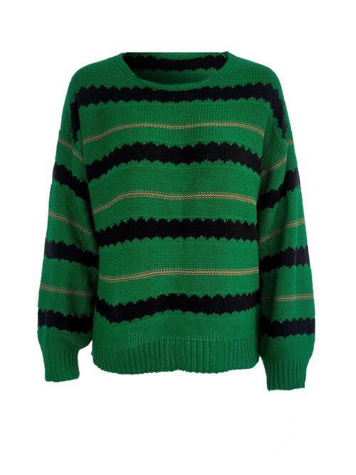 Cold Weather Must-Have Striped Crew Neck Sweater-MXSTUDIO.COM