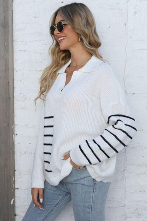 Cold Weather Prepared Striped Long Sleeve Sweater - MXSTUDIO.COM