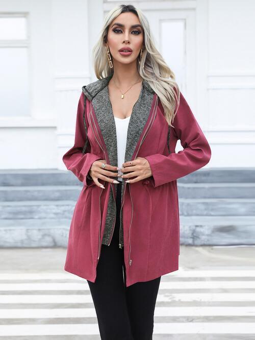 Cold Weather Slay Zip Up Hooded Trench Coat - MXSTUDIO.COM