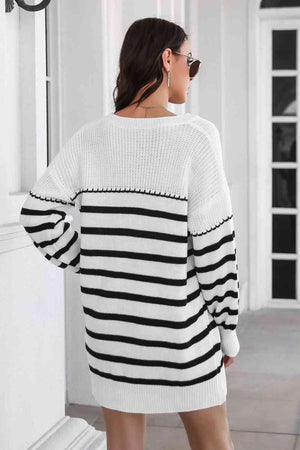 Cold Weather Style Striped Sweater Dress - MXSTUDIO.COM