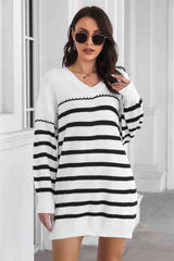 Cold Weather Style Striped Sweater Dress - MXSTUDIO.COM