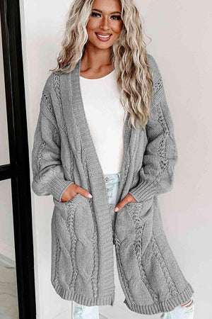 Cold Weather Vibe Cable Knit Cardigan With Pockets - MXSTUDIO.COM