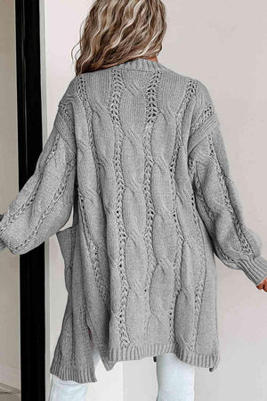 Cold Weather Vibe Cable Knit Cardigan With Pockets - MXSTUDIO.COM