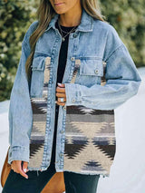 Collared Neck Dropped Shoulder Denim Jacket - MXSTUDIO.COM