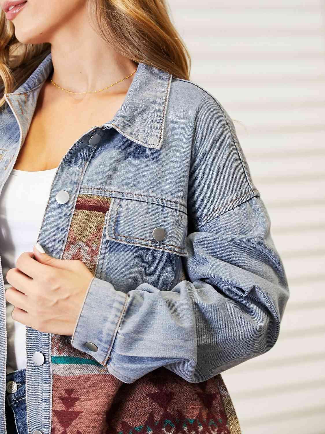 Collared Neck Dropped Shoulder Denim Jacket - MXSTUDIO.COM