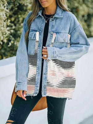 Collared Neck Dropped Shoulder Denim Jacket - MXSTUDIO.COM