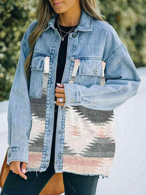 Collared Neck Dropped Shoulder Denim Jacket - MXSTUDIO.COM