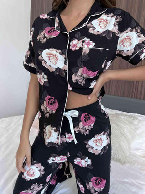 Collared Shirt And Pants Floral Lounge Set - MXSTUDIO.COM