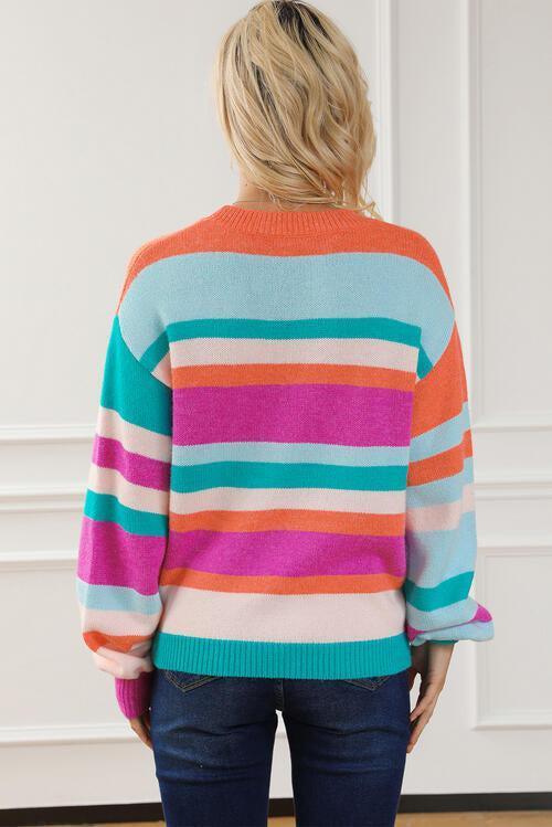 Colorful Knitted Striped Crew Neck Sweater-MXSTUDIO.COM