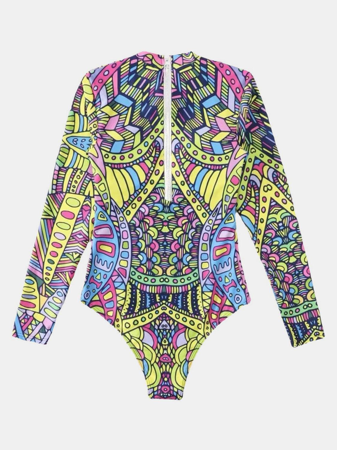 a bodysuit with a colorful pattern on it