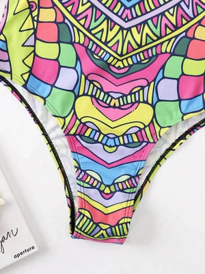 a woman's colorful bikini top and panties