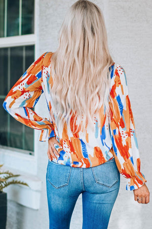 Colorful Paint Print Long Sleeve Blouse - MXSTUDIO.COM