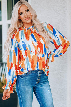 Colorful Paint Print Long Sleeve Blouse - MXSTUDIO.COM