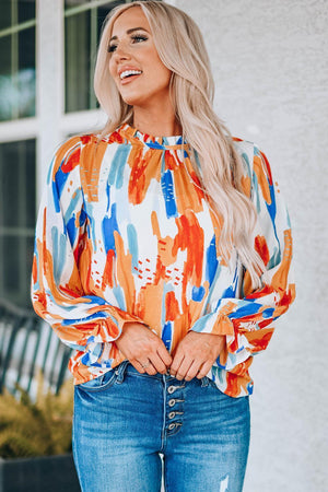 Colorful Paint Print Long Sleeve Blouse - MXSTUDIO.COM