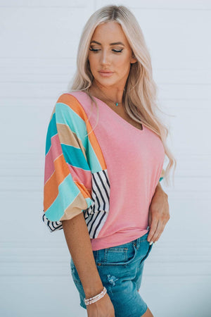 Colorful Vacation V-Neck Dolman Sleeve Top - MXSTUDIO.COM