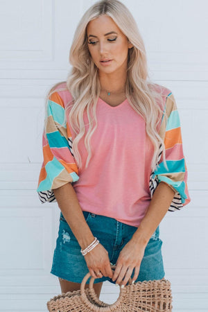 Colorful Vacation V-Neck Dolman Sleeve Top - MXSTUDIO.COM