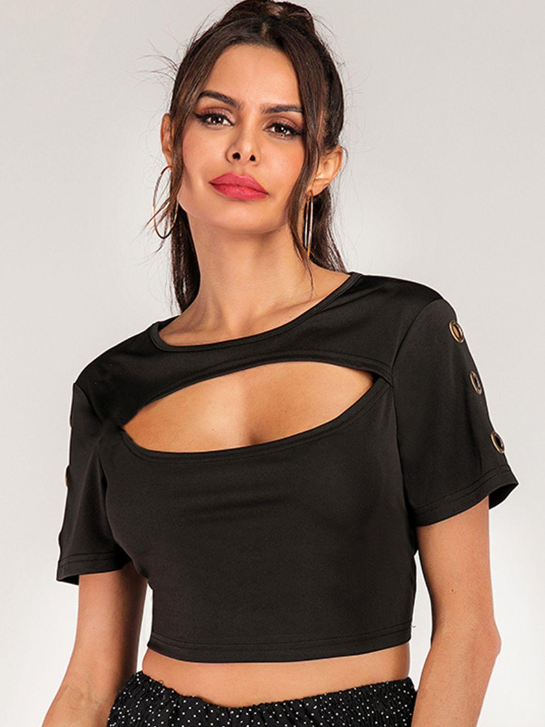 Come-Hither Short Sleeve Cutout Crop Top - MXSTUDIO.COM