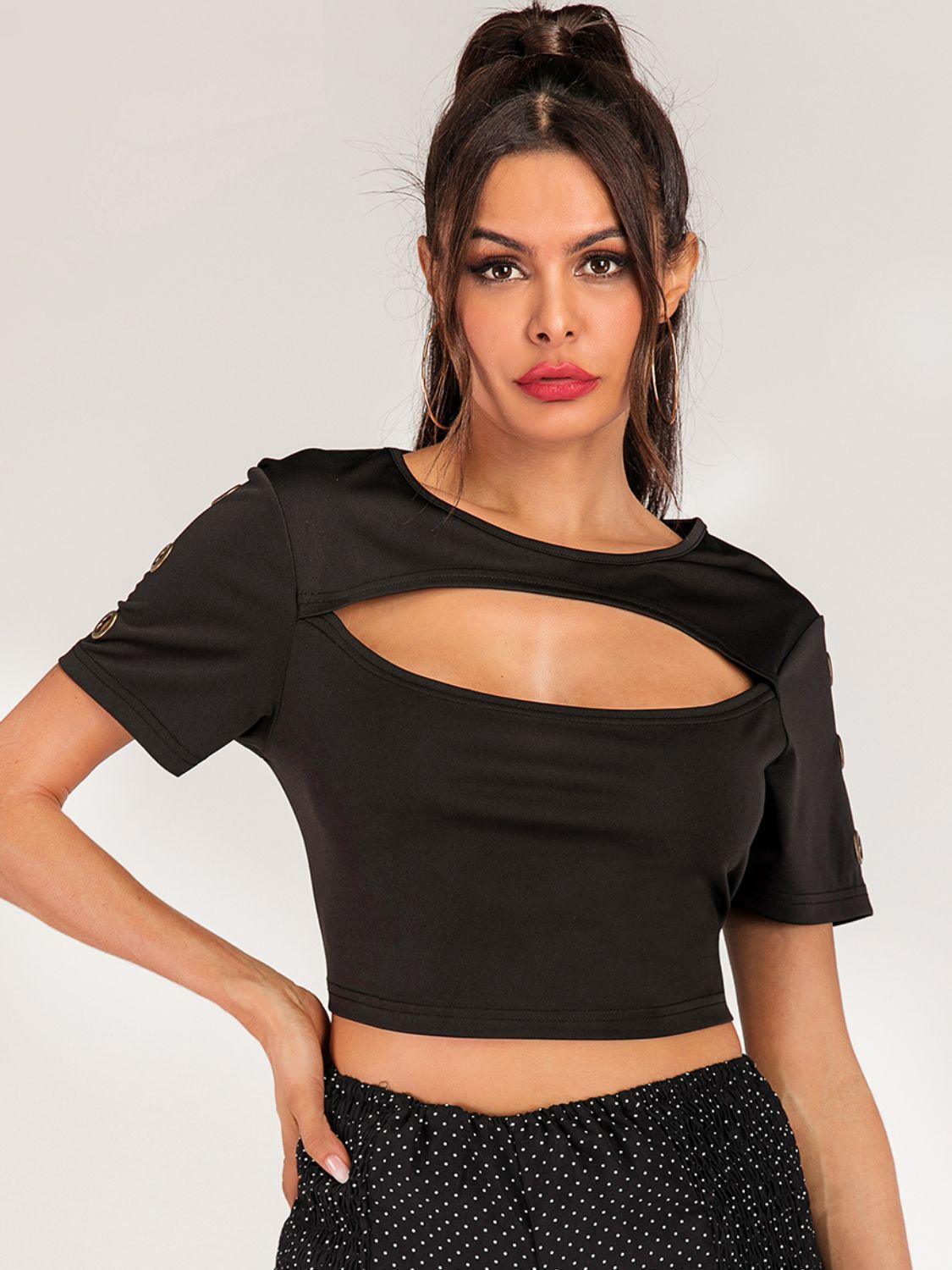 Come-Hither Short Sleeve Cutout Crop Top - MXSTUDIO.COM