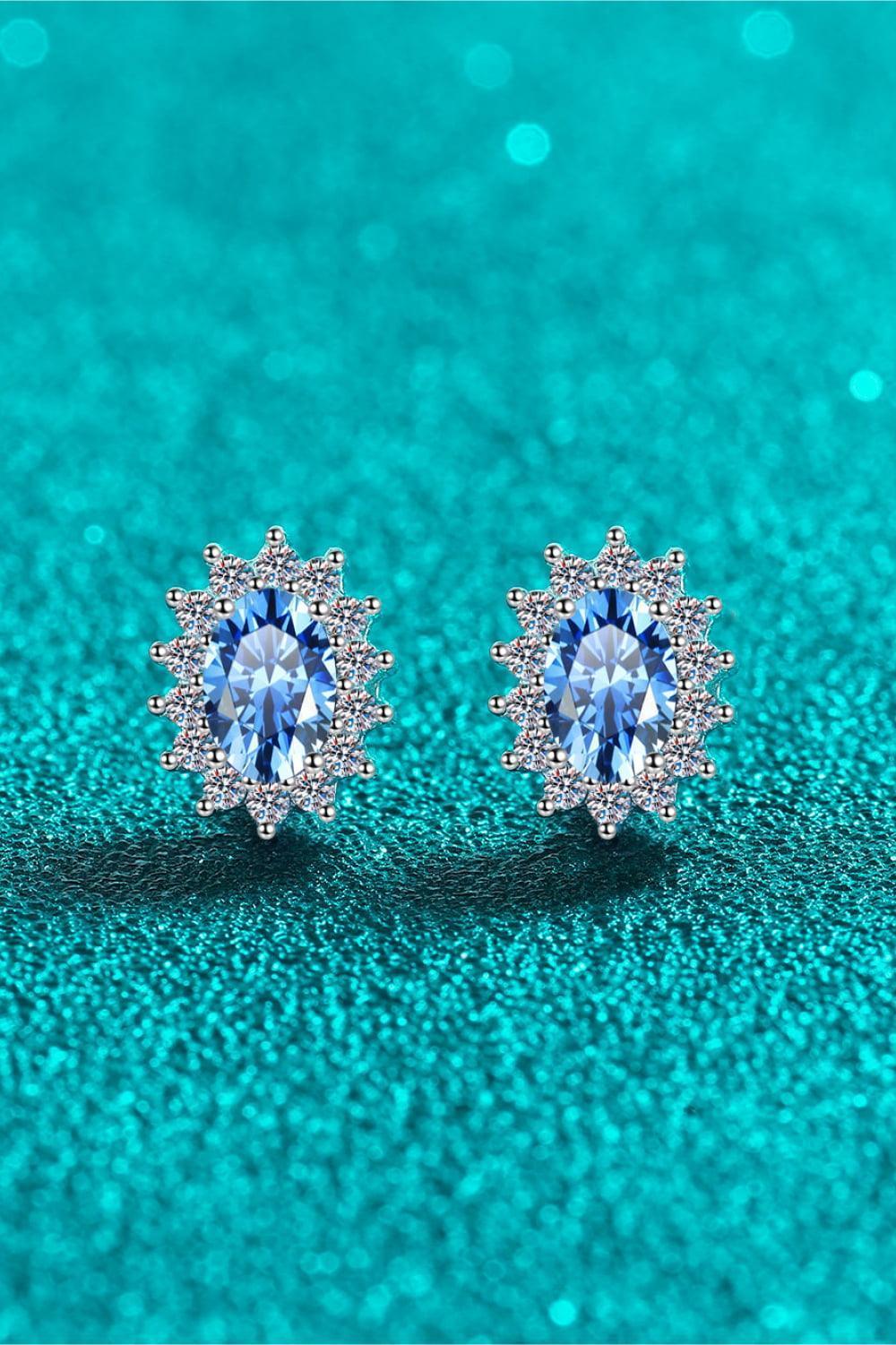 Come To Life Blue Oval 1 Carat Moissanite Stud Earrings - MXSTUDIO.COM