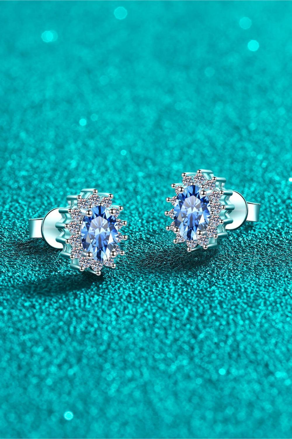 Come To Life Blue Oval 1 Carat Moissanite Stud Earrings - MXSTUDIO.COM