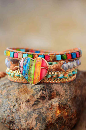 Comely Imperial Jasper & Crystal Layered Bracelet-MXSTUDIO.COM